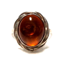 VINTAGE STERLING SILVER HONEY BALTIC AMBER RING SIZE: 5.75