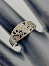 MARSALA 925 STERLING SILVER FLORAL FILIGREE DOME RING SIZE 7.5 FLOWER 1652