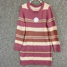 Umgee Sweater Dress Womens Medium Rose Cream Striped Sweater Cozy Casual Office