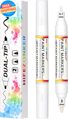 White Paint Marker Pen - 2PC Dual Tip Oil-Based Permanent Markers, 0.7Mm & 3Mm, 