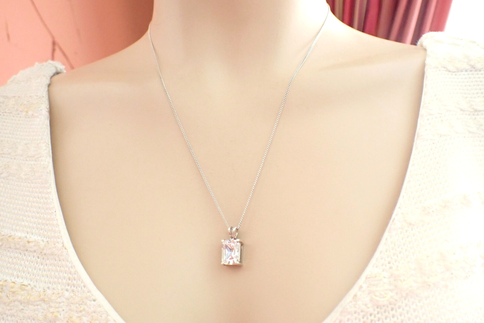 Sterling Silver Rectangular Emerald Cut  Large CZ… - image 4