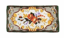 Hooked Wool Rug Flowers Floral Vintage Hand Made American 36 x 70