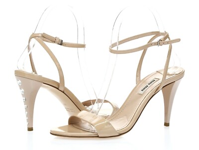 Miu Miu Women's nude patent leather jeweled ankle strap sandals sz. 38