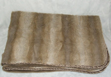 Brookstone NAP Plush Throw Blanket Faux Fur Brown Ivory Stripes 50 X 64