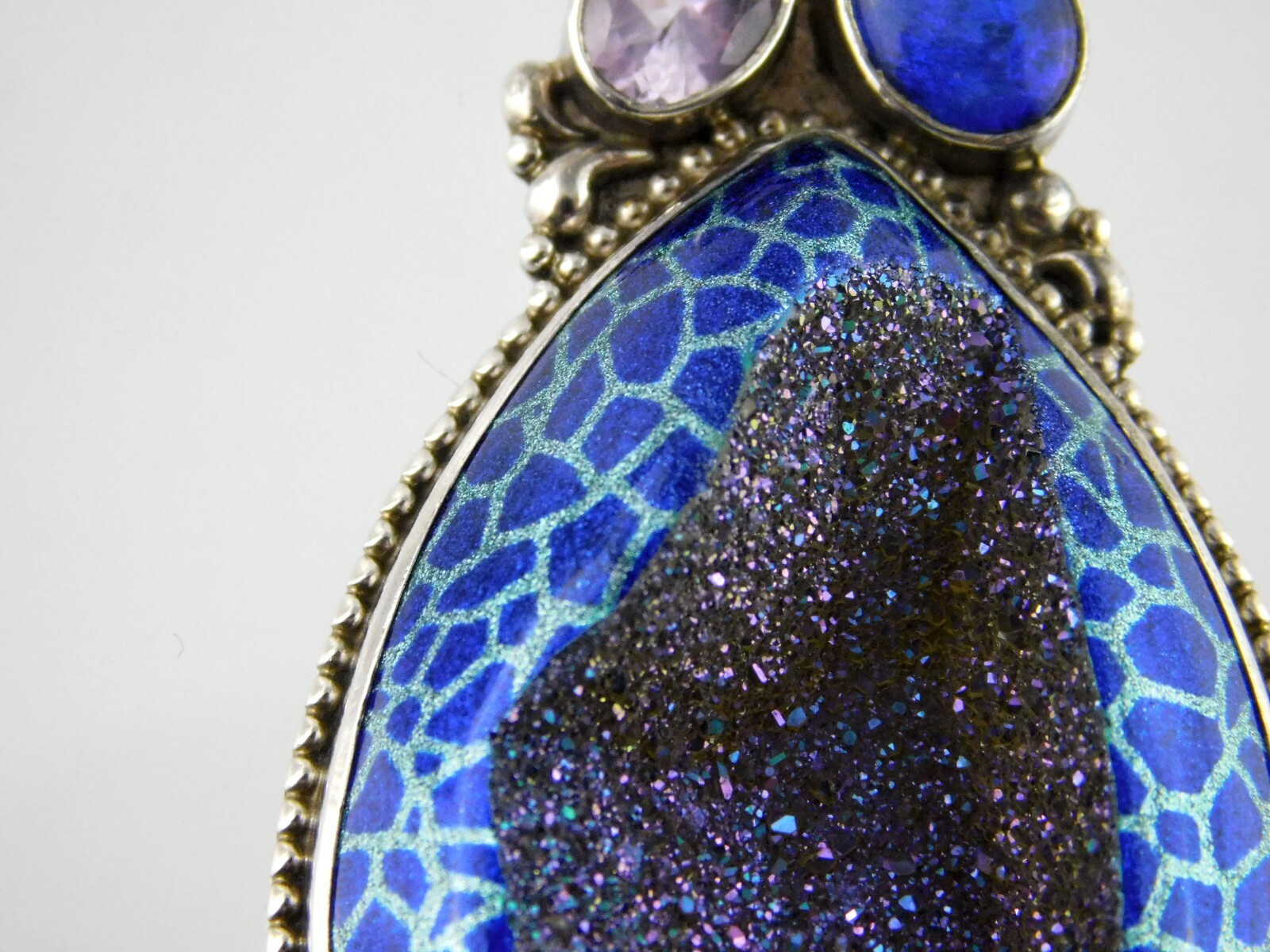 Sterling Silver Statement Druzy Stone Pendant Nec… - image 5