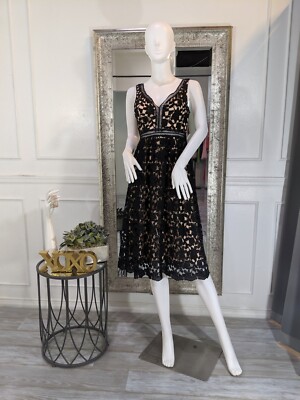 Gianni Bini Black Midi Dress with Nude Underlining, XS | eBay