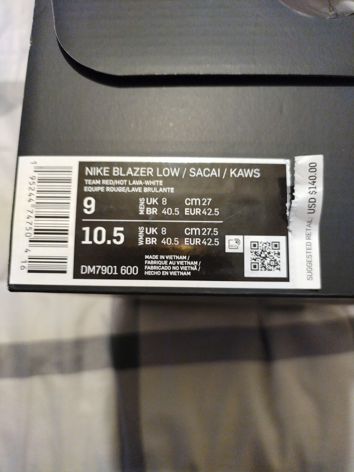 SACAI X NIKE Deadstock Taglia 9 Nike KAWS x sacai x Blazer Low Team Rosso DM7901 600