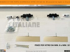 BINARIO KIT PER PORTA SCORREVOLE VETRO CM 260 KG. 80 possibilità taglio a misura