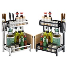 2 Tier Stainless Steel Wall Mount Spice Rack Jars Organizer Storage Shelf Holder