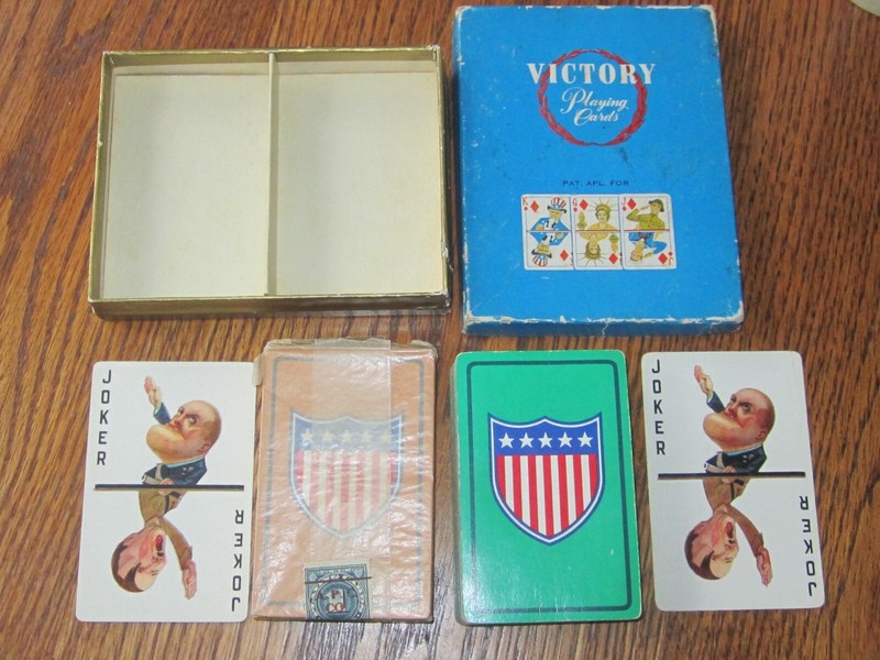 WWII ERA VICTORY DOUBLE DECK PLAYING CARDS (with HITLER/MUSSOLINI COMIC JOKERS)