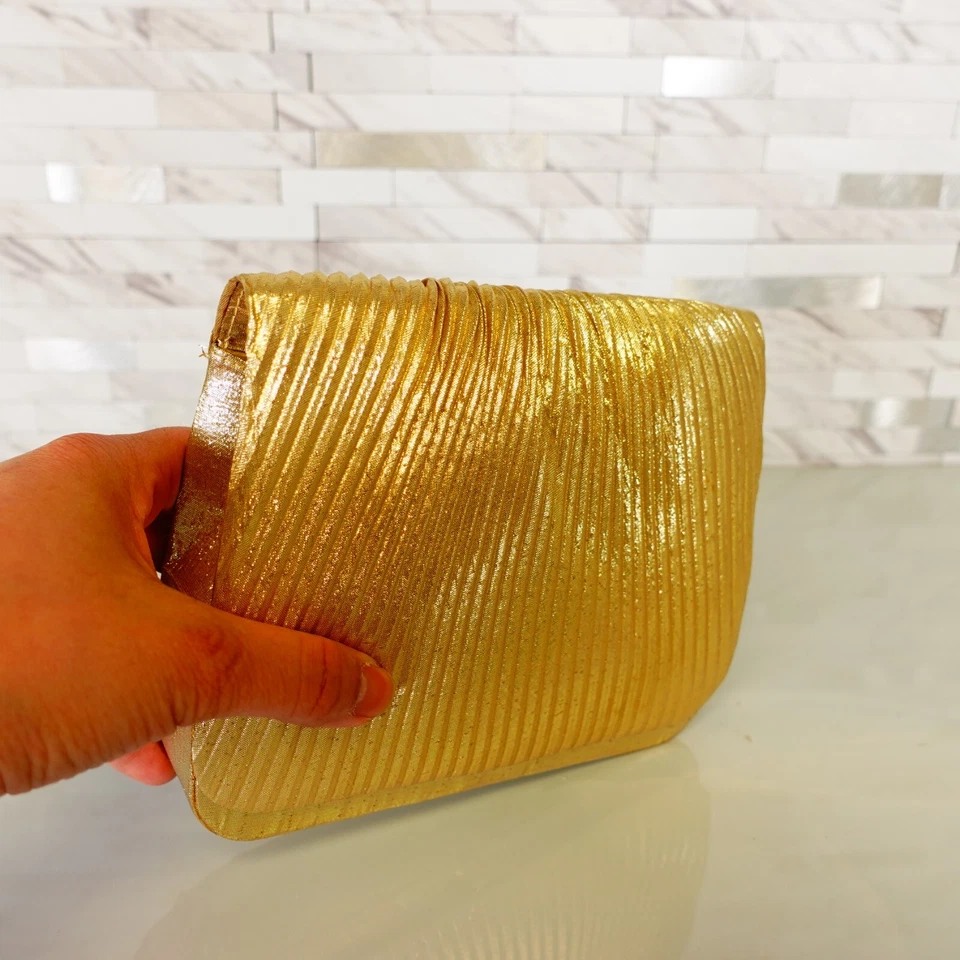 Carlo Fellini Purse Bag Evening Small Gold Formal Crossbody Sling Clutch Straw - Image 2 of 4