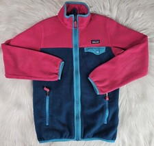 Patagonia Sweater Youth Medium 10 Pink Blue Synchilla Fleece Sweatshirt Full Zip