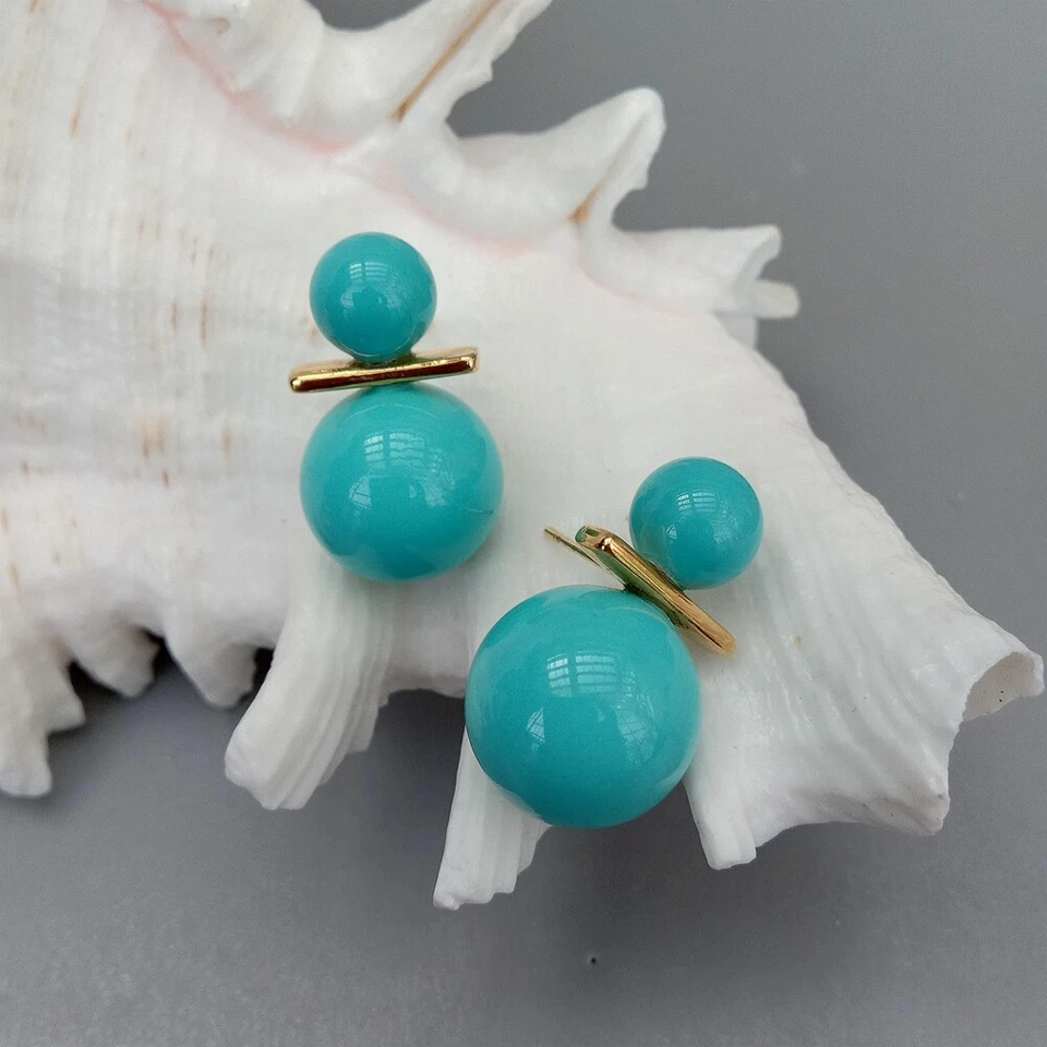 Aretes de perlas concha de mar azul turquesa de 8,5 mm-14 mm Foto 3 de 4