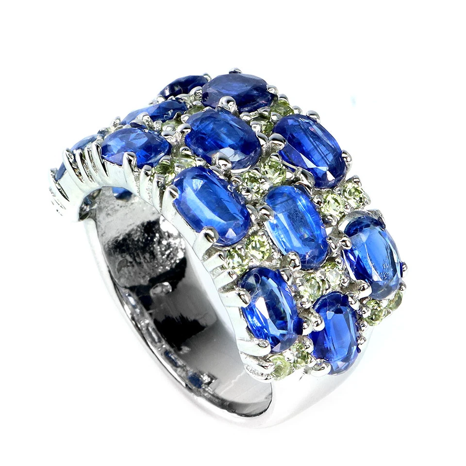 925 Sterlingsilber Ring Oval Kyanit Peridot Natur Edelstein Schmuck Größe 8.5 - Bild 2 von 4