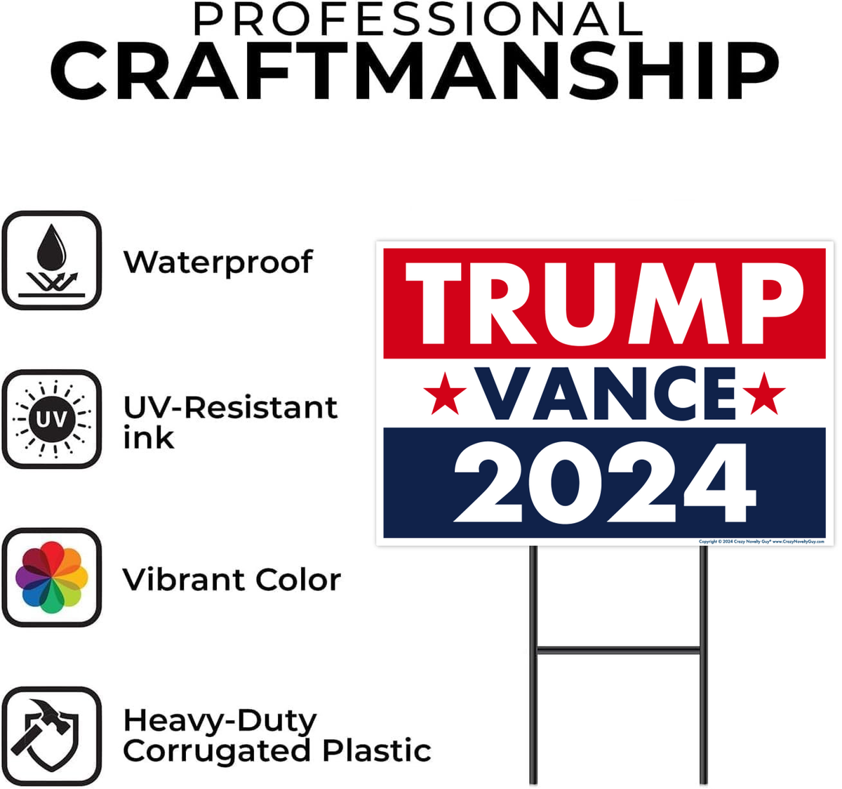 ECO Trump Vance 2024 Stars JD Donald Doppelseitiges Hofschild 30,5 X 40,6 Cm – Mit Ständer, Wetterfest