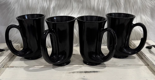 Set of 4 Tiara Black Amethyst Indiana Glass Hunter Horn Stein Beer Coffee Mugs