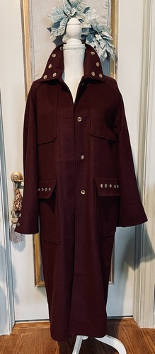 New Burgundy Wool Blend Embellished Coat With Skirt And Gloves Size L - 第 4/13 張圖片