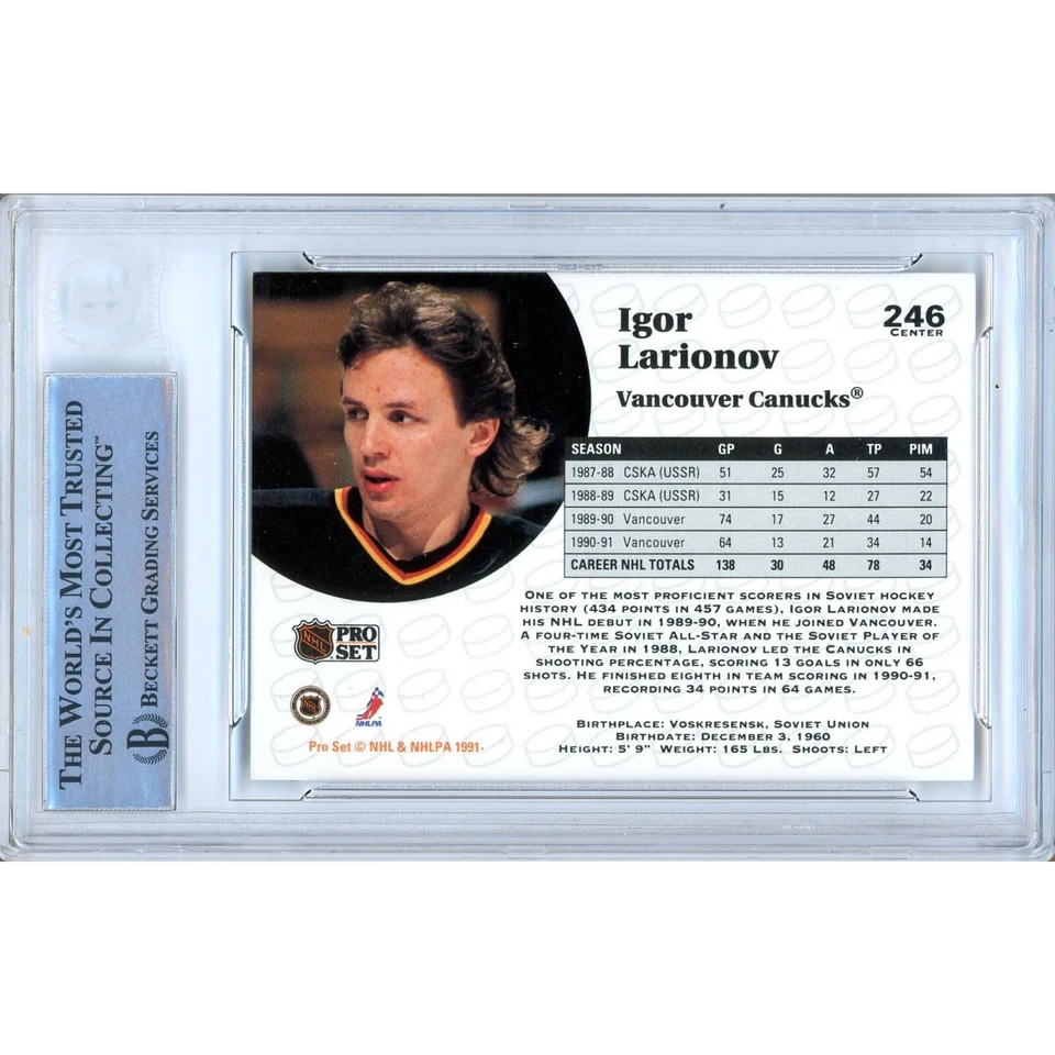 Igor Larionov Signed 1991-92 NHL Pro Set #246 Card AUTO Beckett BAS Slab Canucks - Image 2 of 4