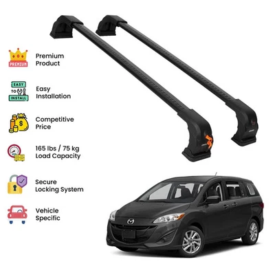 Black Premium Roof Rack Cross Bars For Mazda 5 2006-2017 - Image 1 of 4