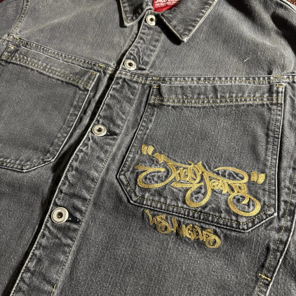 Chaqueta de mezclilla holgada vintage años 90 Y2K JNCO bordada LA para hombre talla XL Foto 3 de 4