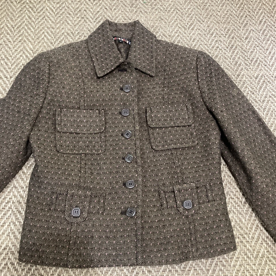 Шерстяная акриловая смесь Dalia коричневая и розовая куртка и укороченные брюки размер 4 опрятные - Изображение 2 из 4