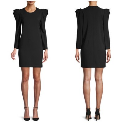 A.L.C. Fiona Black Crepe Puff Long Sleeve Mini Dress Size 4 Round Neck Cocktail