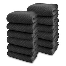 12 Moving Blanket Furniture Pads - Heavy Duty Pro - Black 80" x 72"