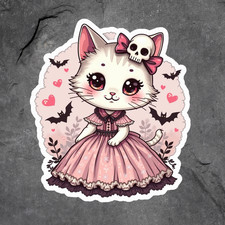 Cat sticker vinyl decal spooky kawaii cat skeleton roses Halloween mug laptop