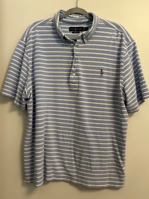 Ralph Lauren Mens 2XB Big Tall Blue White Striped Polo Shirt Button Down Cotton