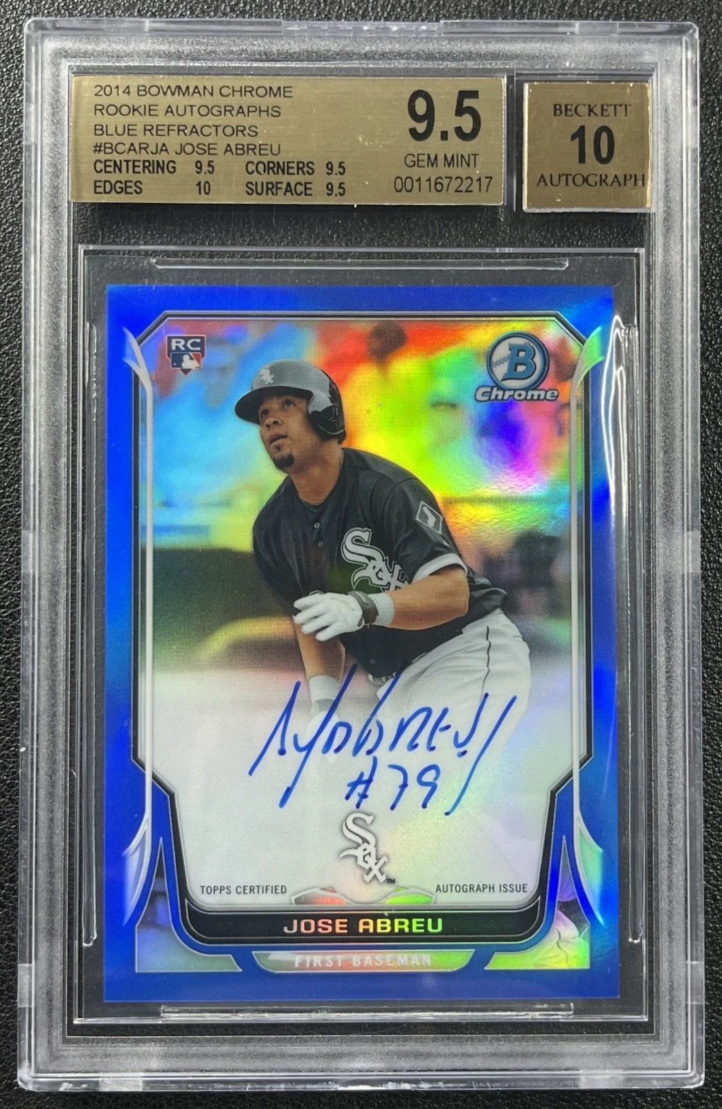 JOSE ABREU 2014 BOWMAN CHROME ROOKIE BLUE REFRACTOR AUTO #017/150 RC BGS 9.5