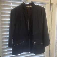 Zenergy Chico's Jacket Navy Blue Animal Print Size 1 / M 8-10  3/4 Sleeve