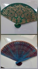 Folding Hand PAINTED Fans CARVED Wood -CUSTOM AVAILABLE- Gold Tips Bohemian