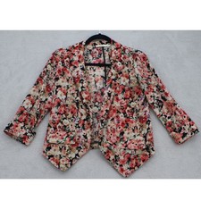 Lush Floral Open Front Blazer Jacket Womens XS Boho Cottagecore Pointed Hem