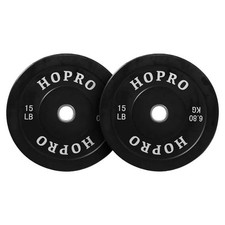 2-In Olympic Rubber Bumper Plates with Steel Center   15LB Black Set