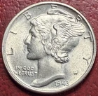 1943 Mercury Silver Dime. High Grade. Free Shipping