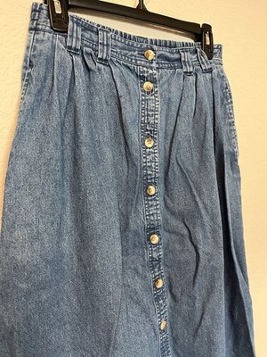 Vintage Original TY Wear Skirt Womens 6P Denim Button Down Midi Cottagecore Blue