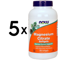 5 X NOW Foods Magnesium Citrate Softgels - 180 Softgels (155,54 Eur/Kg)