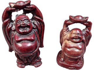 Set of 2 Red Laughing Buddha Statues Prosperity Figurines Collectable 10cm