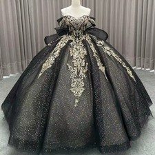 Princess Off the Shoulder Quinceanera Dresses for Girls Appliques Bow Ball Gowns