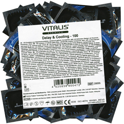 Vitalis PREMIUM Delay Cooling 100 Kondome kühlend 53 mm, aktverlängernde Kondome