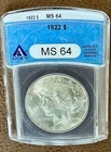 1922 MS64 ANACS BU PEACE Dollar, Super EYE Appeal, Certified