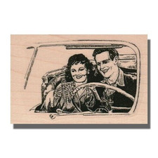 Wood Rubber Stamp, PEOPLE IN CAR, Couple,Kiss,Lady,Love,Woman,Hug,Man,Romance