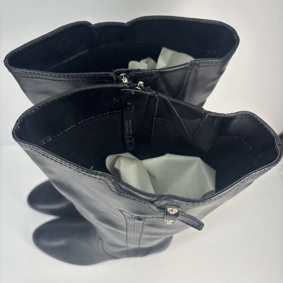 Botas hasta la rodilla Dr.Scholl’s Brilliance para mujer de 7,5 m de ancho de pantorrilla negras de cuero sintético Foto 2 de 4