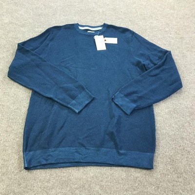 Profuomo Sweater Mens Large Blue Merino Wool Crewneck Knit Pullover Lightweight