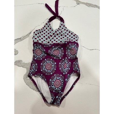 Tea Collection Girls One Piece Swimsuit Mandala Pattern Purple Teal Size 7