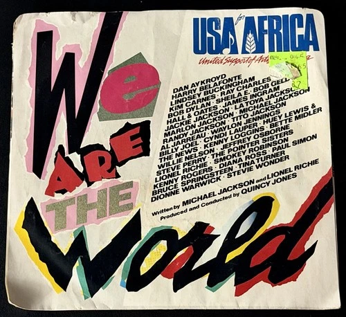 Vtg 1985 We are the World USA FOR AFRICA 45 RPM Vinyl Record MICHAEL JACKSON