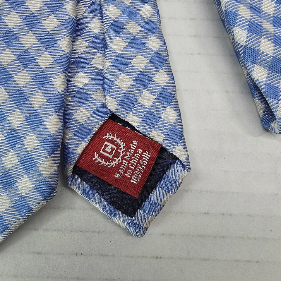 Chaps Blue White Gingham Check Necktie Men’s 58” x 3.5” Handmade 100% Silk Tie - Image 2 of 3