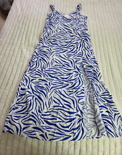 REYON Women?s Size 14 Blue & White Zebra Print Strappy Smocked Midi Dress