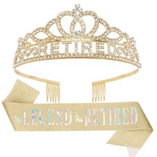 Retirement Party Decorations Retired Sash for Gold Retired Tiara Crown Rhines...