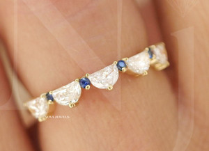 Authentic 0.82 TCW Half Moon Cut Moissanite Wedding Band 14K Yellow Gold Plated For Women
